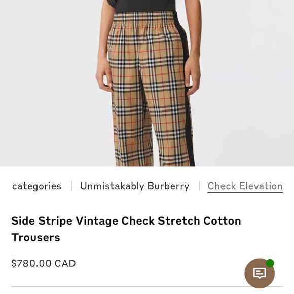 Burberry wide Stripe Vintage Check Stretch Cotton Trousers - Picture 2 of 7
